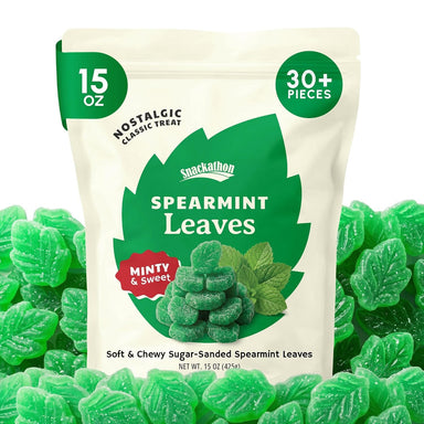 Snackathon Spearmint Leaves Candy, Soft & Chewy Mint Jelly Candy Snackathon Spearmint Leaves 15 Ounce 