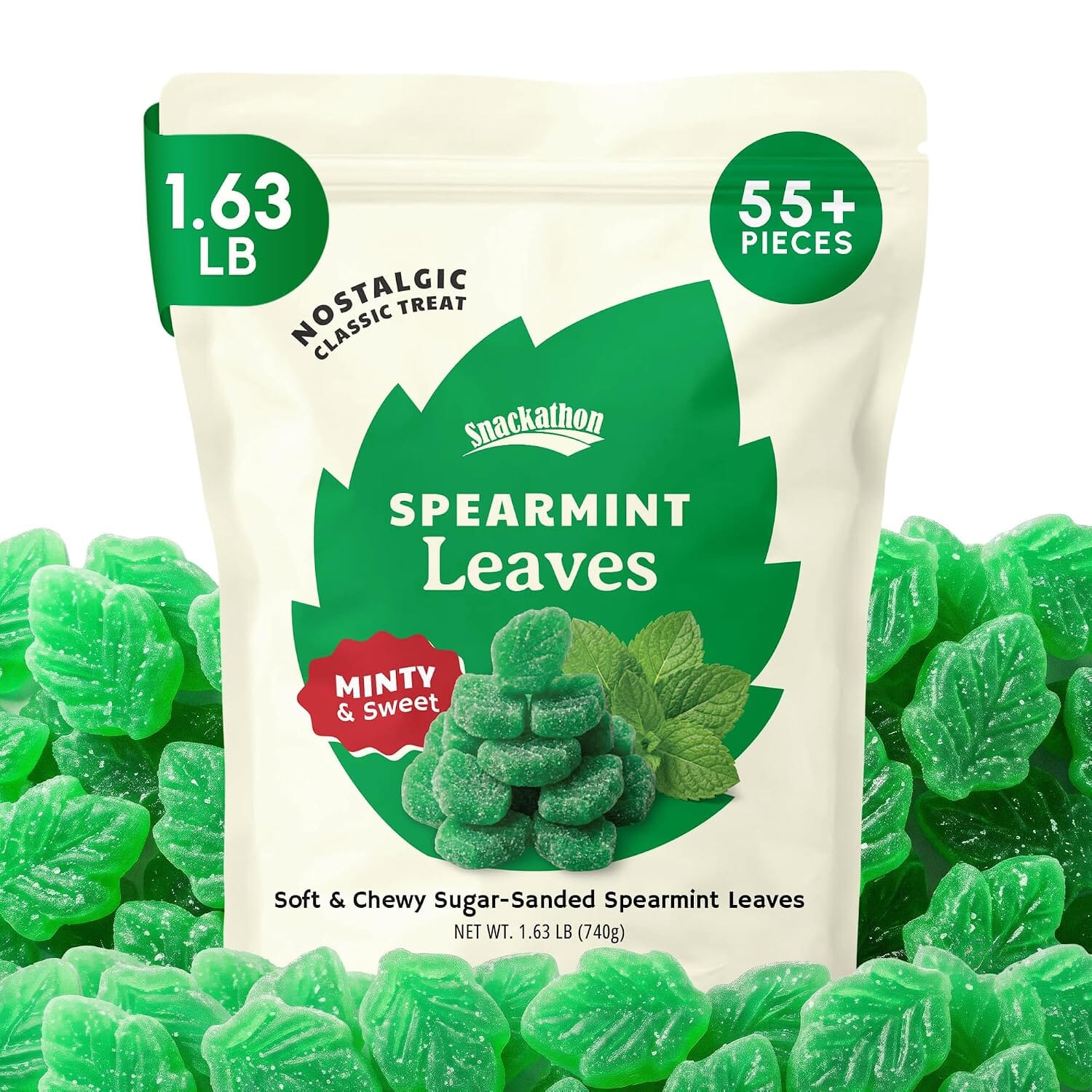 Snackathon Spearmint Leaves Candy, Soft & Chewy Mint Jelly Candy Snackathon Spearmint Leaves 26 Ounce 