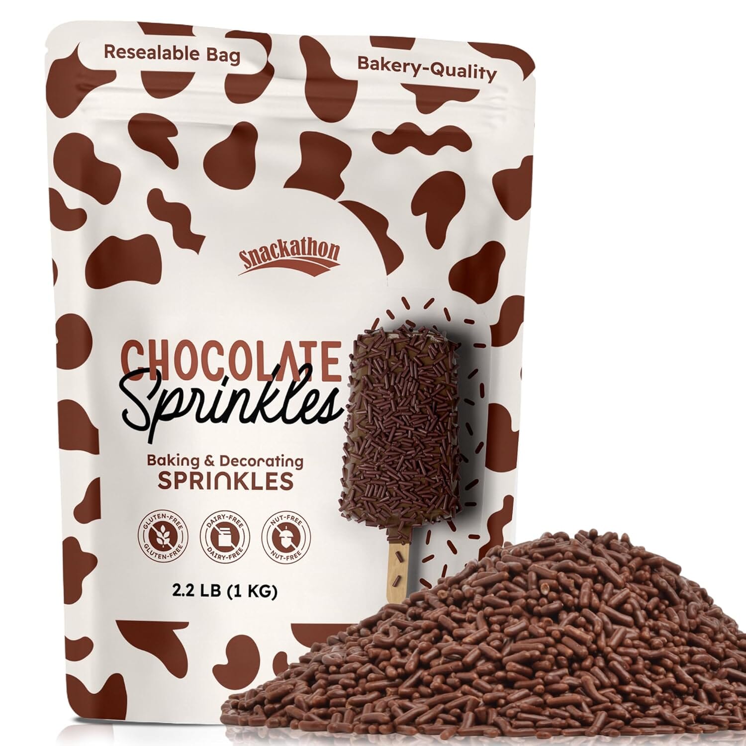 Snackathon Sprinkles for Baking & Decorating, Chocolate Sprinkles, 2.2 LB Bulk Brown Jimmies in Resealable Pouch Snackathon 