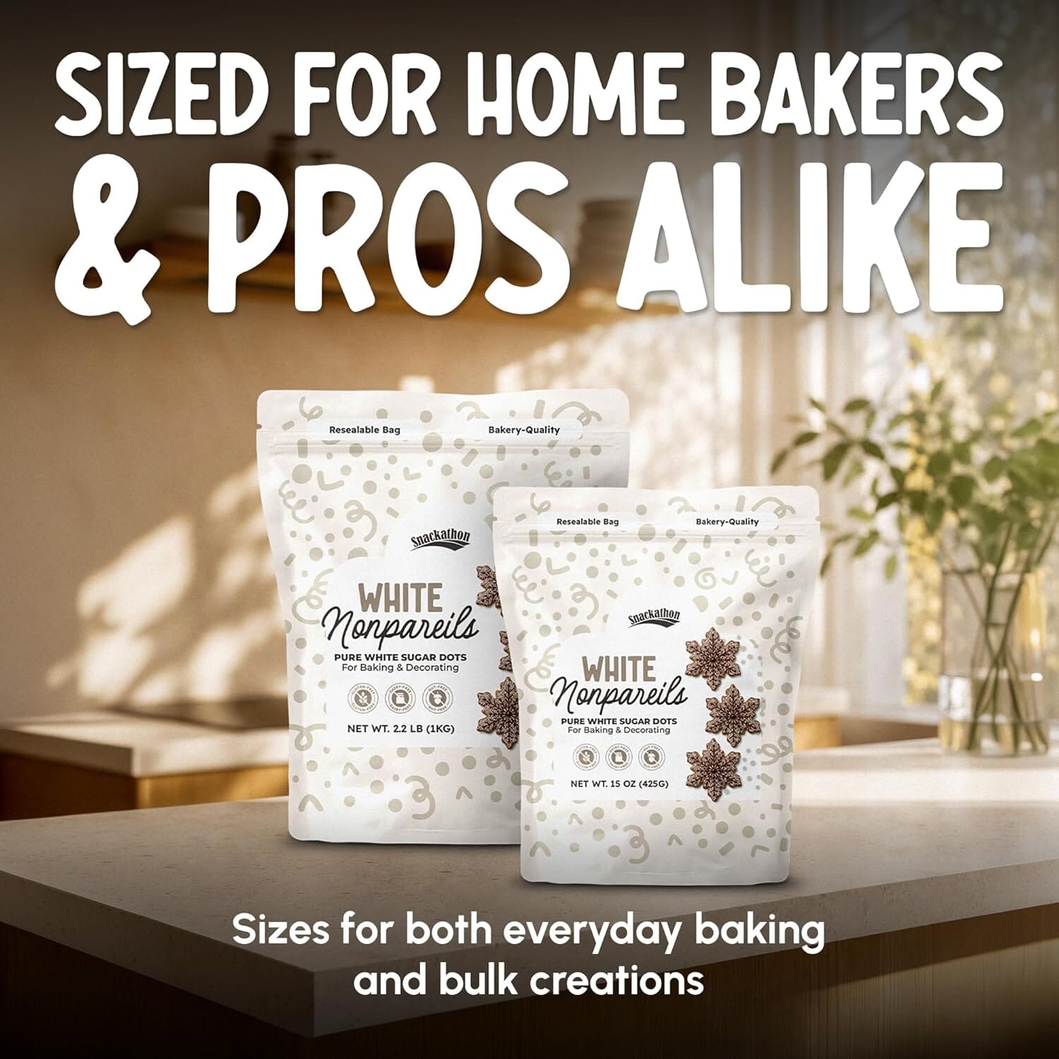 Snackathon Sprinkles for Baking & Decorating, White Nonpareils, Resealable Bag, Bulk White Sugar Dot Sprinkles for Cakes, Ice Cream, Cupcakes, Cake Pops & Dessert Toppings Snackathon 