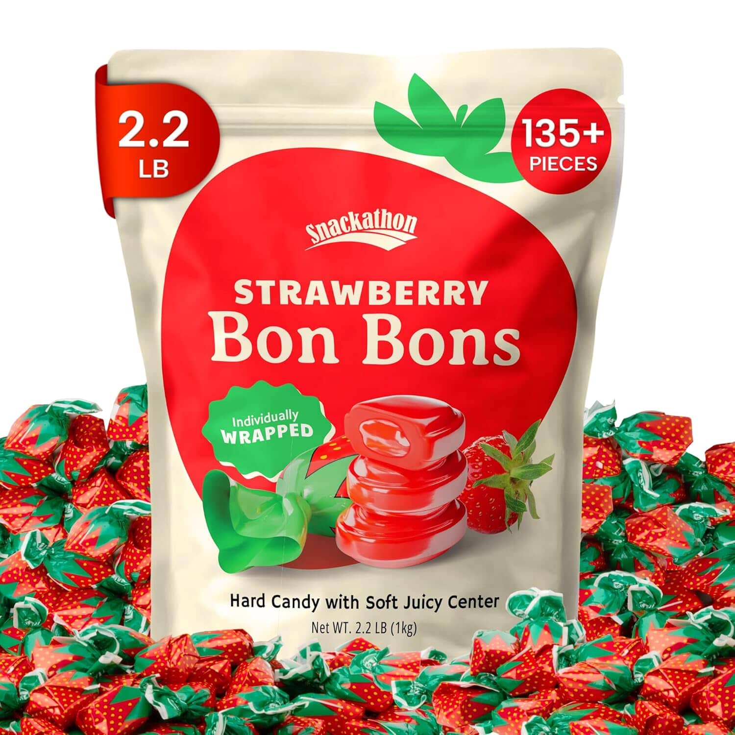 Snackathon Strawberry Bon Bons Hard Candy Snackathon 2.2 Pound 