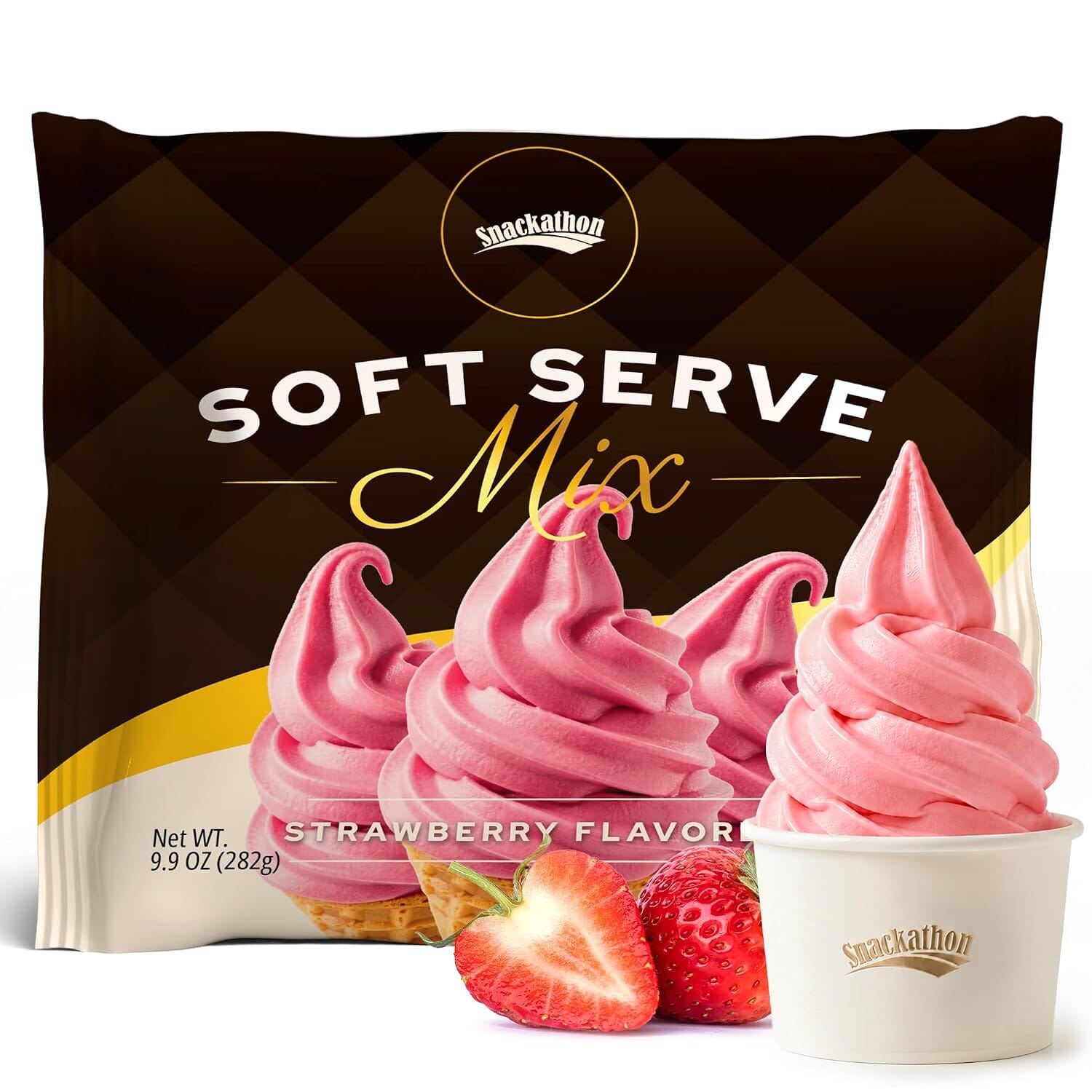 Snackathon Strawberry Soft Serve Ice Cream Mix, 1 Quart, Rich & Creamy Dairy Powder Mix for Ice Cream Makers, Soft Serve Machine, Just Add Water, Gluten Free, Made in USA Snackathon Strawberry 1 Quart 
