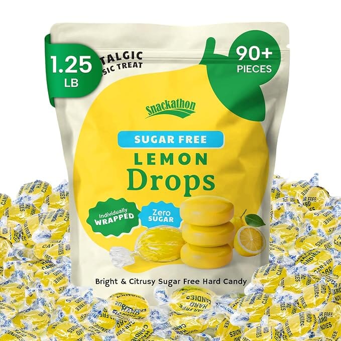 Snackathon Sugar Free Lemon Drops Hard Candy, Individually Wrapped Snackathon Lemon 1.25 Pound 