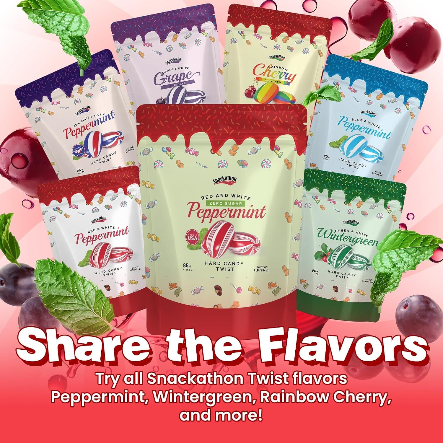 Snackathon Sugar-Free Peppermint Twists, Red & White Hard Candy, 1 Pound Snackathon 