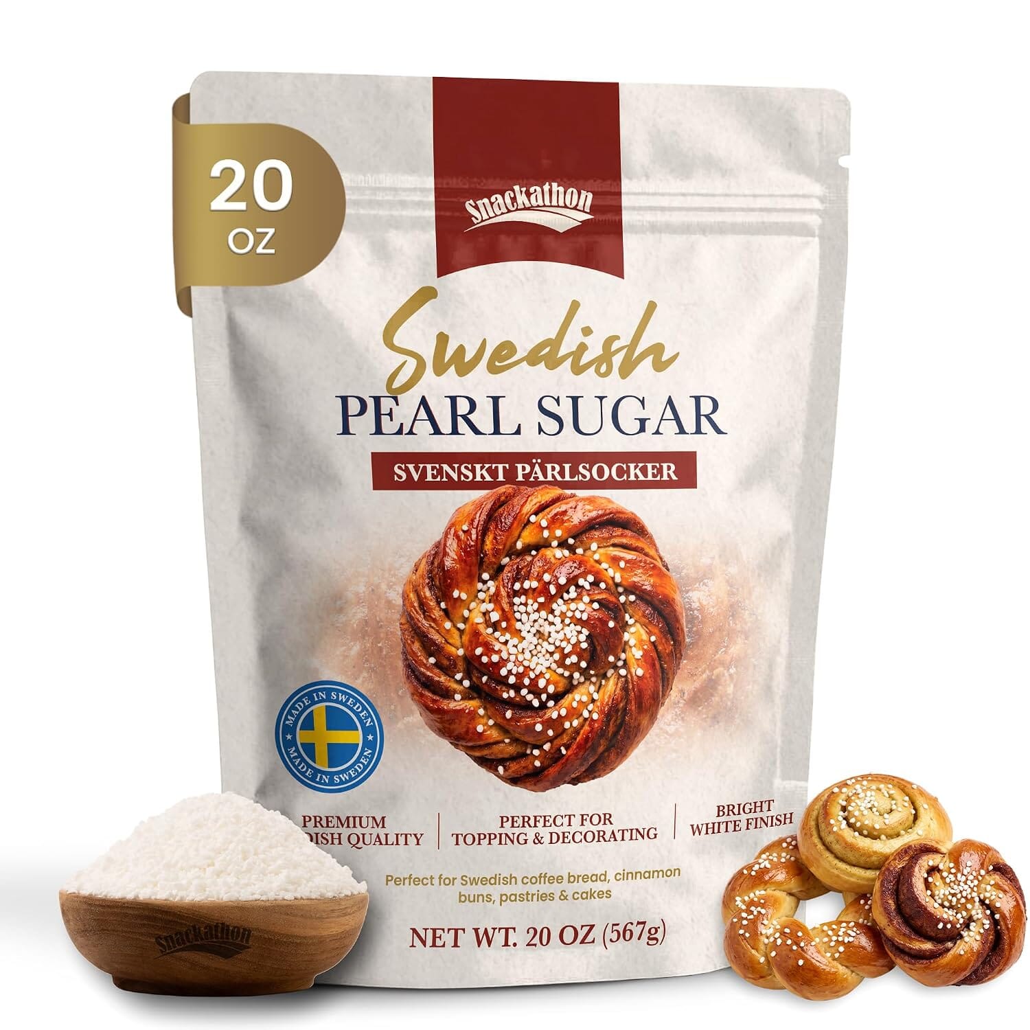 Snackathon Swedish Pearl Sugar, Coarse Finishing Sugar for Baking Snackathon 