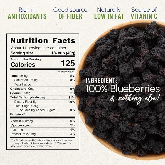 Snackathon Unsweetened Dried Blueberries, 100% Sun-Dried California Whole Berries Snackathon Foods 
