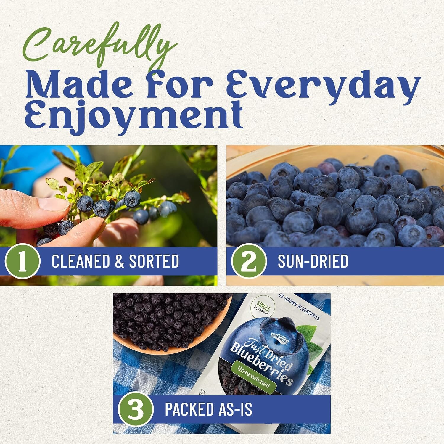 Snackathon Unsweetened Dried Blueberries, 4 oz, No Sugar Added, Just 100% Sun-Dried California Whole Berries, All Natural, Non-GMO, No Oils, Resealable Bag, Dried Fruit for Baking & Snacking Snackathon Foods 