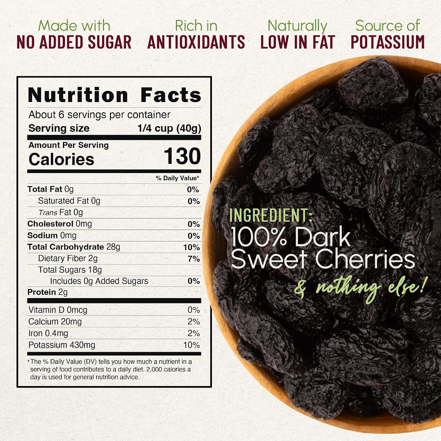 Snackathon Unsweetened Dried Dark Sweet Cherries, No Sugar Added Snackathon 