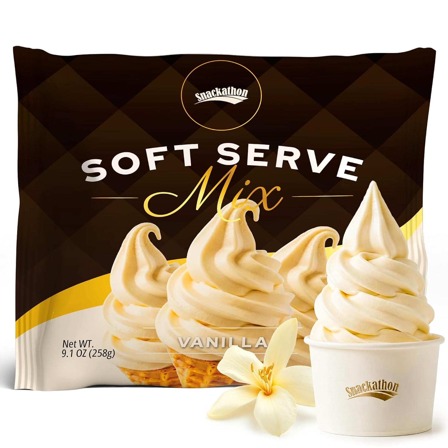 Snackathon Vanilla Soft Serve Ice Cream Mix, Makes 1 Quart, Rich & Creamy Dairy Powder Mix for Ice Cream Makers, Soft Serve Machine, Just Add Water for Homemade Ice Cream, Gluten Free, Made in USA Snackathon Vanilla 1 Quart 