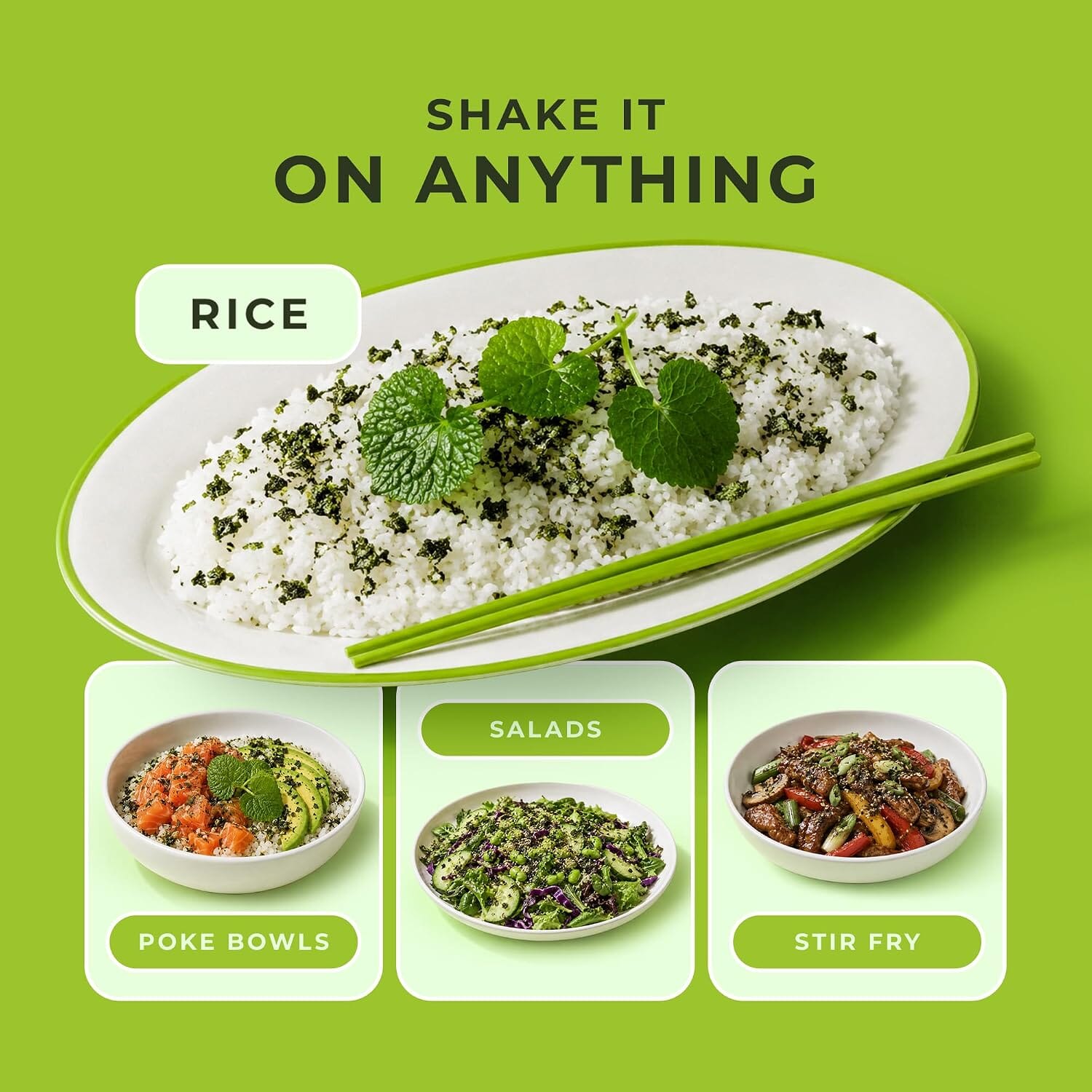 Snackathon Wasabi Furikake Rice Seasoning, 1.76 oz Jar, Real Wasabi Leaves | Sharp & Umami Wasabi Flavor, Japanese Furikake Toppings For Fried Rice, Ramen, Onigiri Rice Balls & More East and Else 