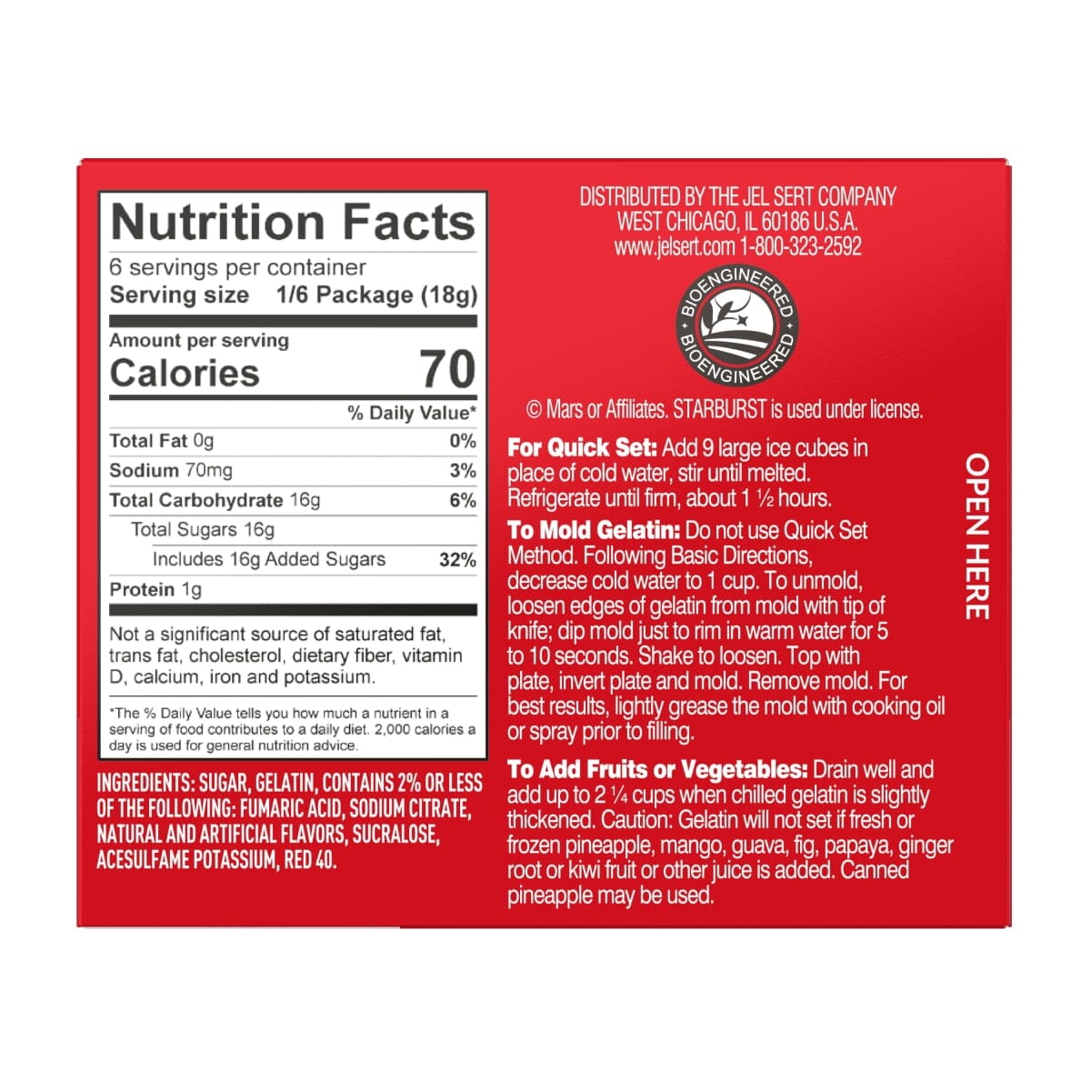 Starburst Cherry Gelatin Mix, 6 Servings, 3.91 oz Cardboard Box Starburst 