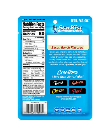 StarKist Tuna Creations, Bacon Ranch, 15g Protein, 2.6 oz Pouch StarKist 