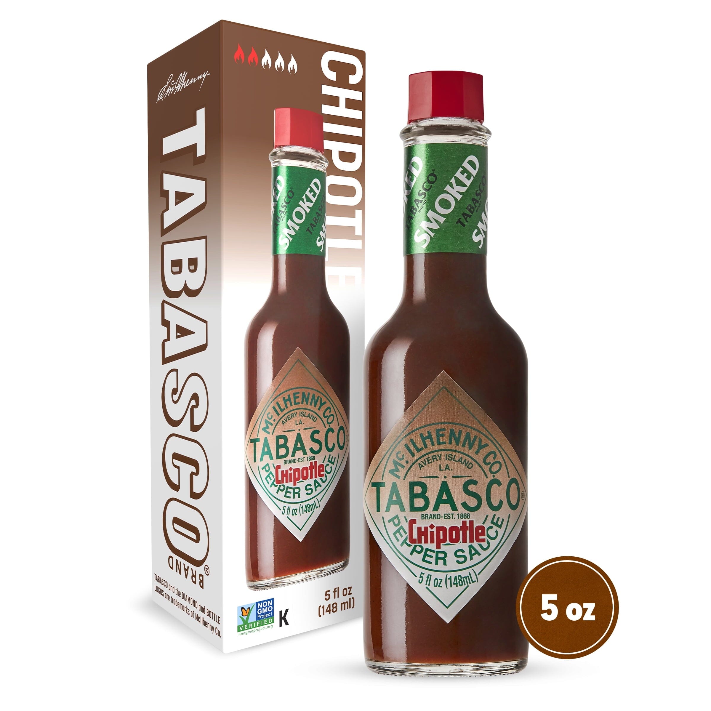 Tabasco Chipotle Pepper Sauce, 5 oz Regular Glass Bottle Containing Liquid Hot Sauce, Gluten Free TABASCO Single 