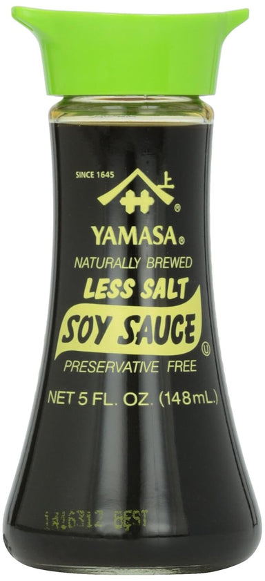 Yamasa Soy Sauce, Naturally Brewed Less Salt Low Sodium Preservative Free in Glass Dispenser, 5 fl oz (Pack of 1) Snackathon Foods 12 Ounce (Pack of 1) 