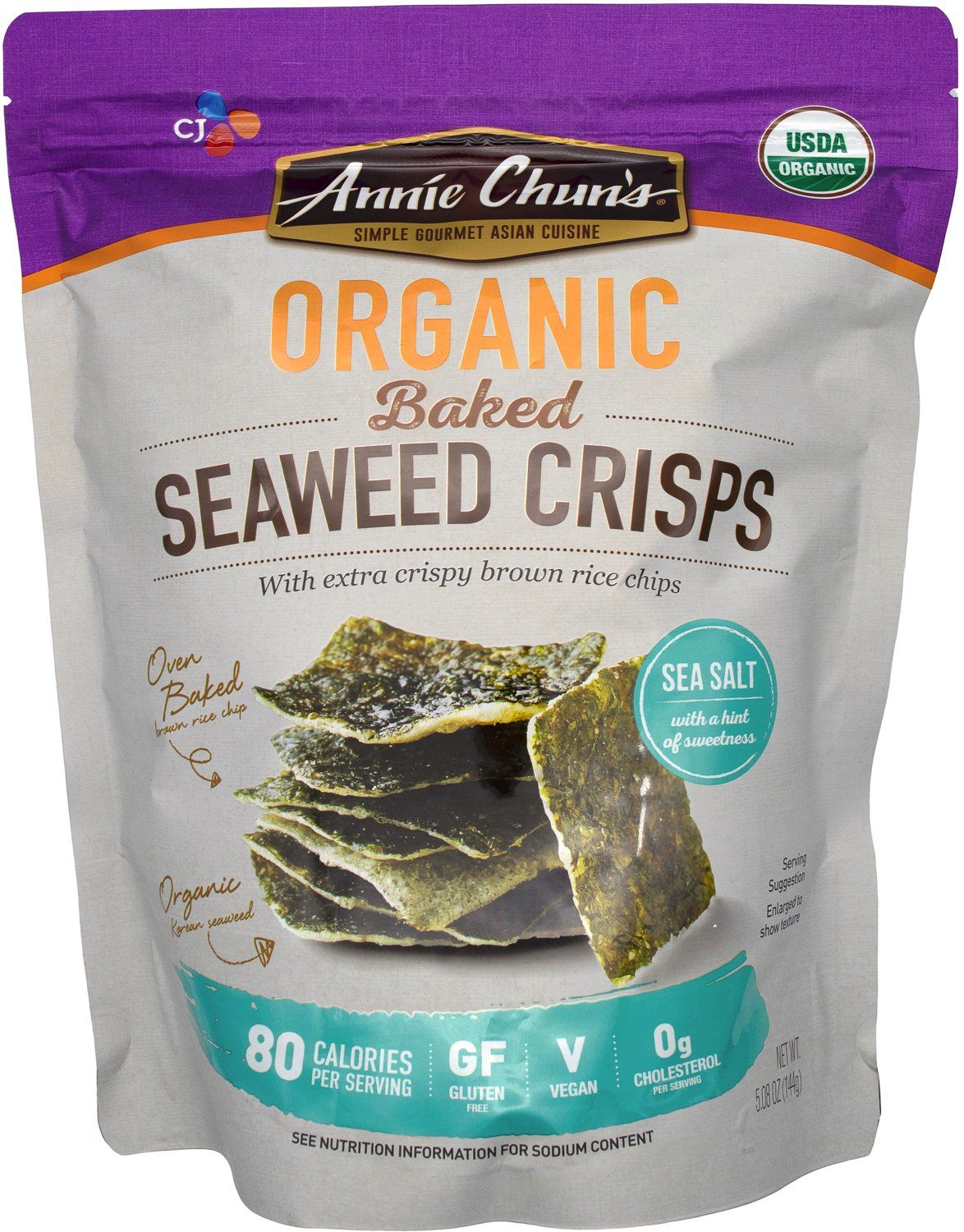 Annie Chun’s Baked Seaweed Crisps Annie Chun’s Organic Sea Salt 5.08 Ounce 