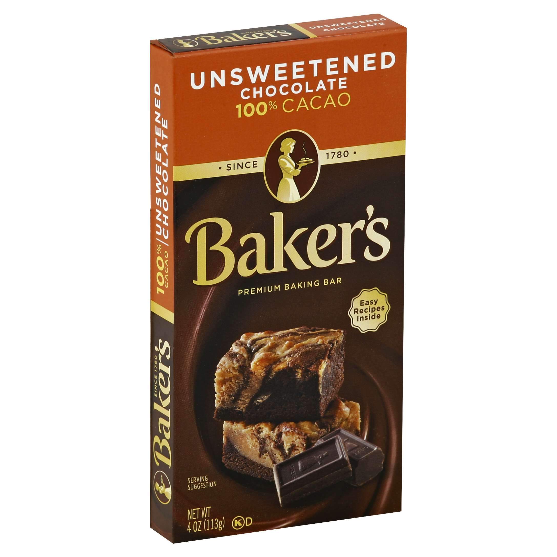 Baker's Chocolate Meltable Baker's Unsweetened 4 Ounce 