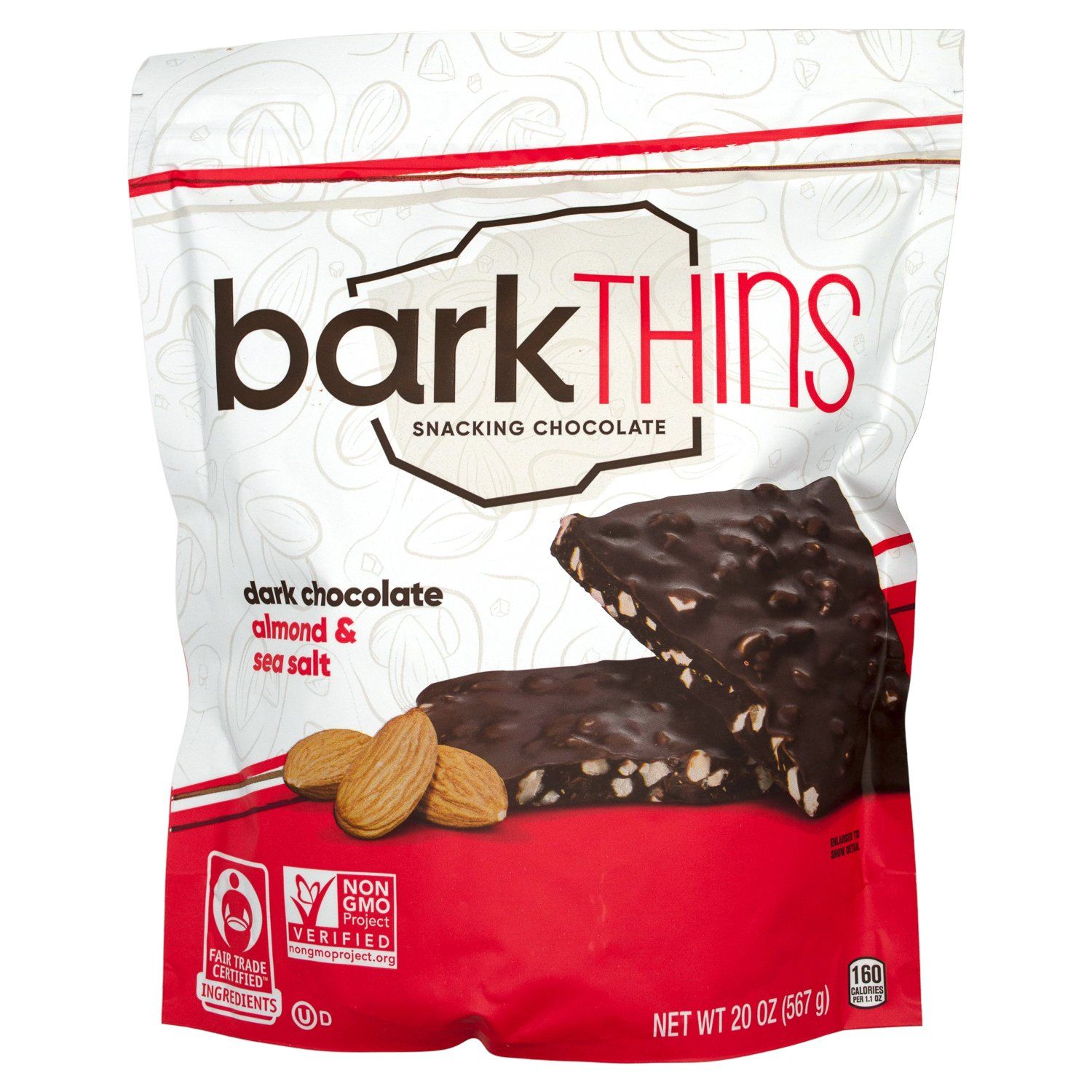 barkTHINS Snacking Chocolate Meltable barkTHINS Dark Chocolate Almond with Sea Salt 20 Ounce 
