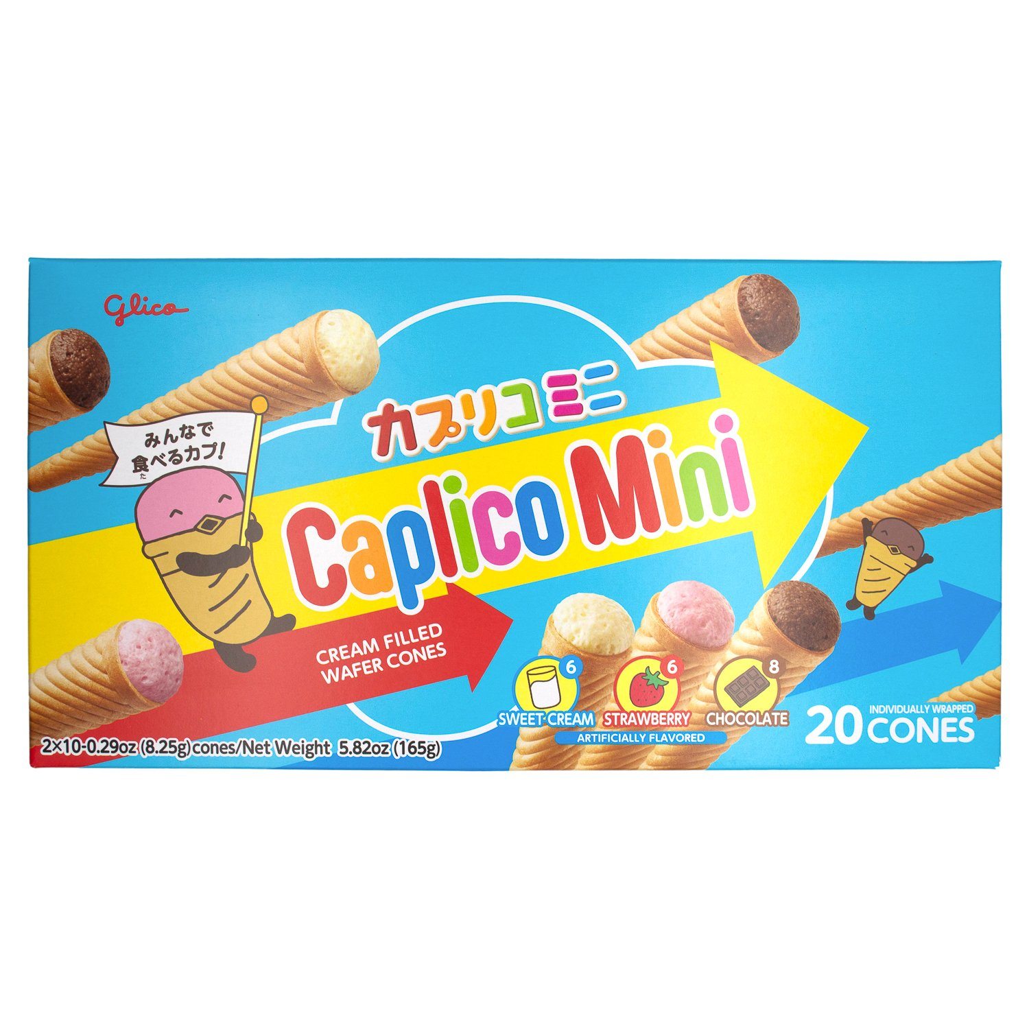 Caplico Cream Filled Wafer Cones Glico Variety 0.29 Oz-20 Count 