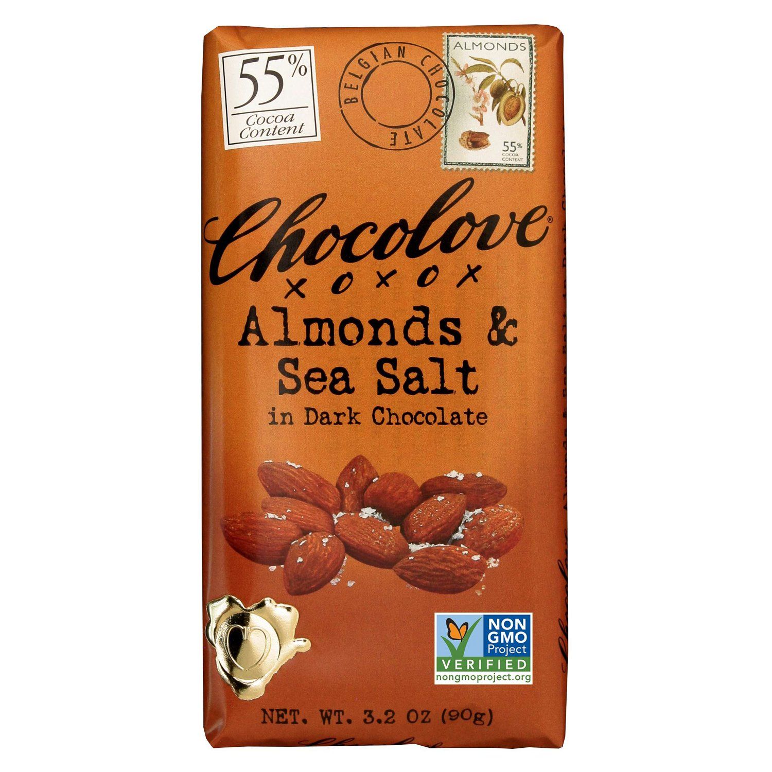 Chocolove Premium Chocolate Bars Meltable Chocolove Almonds & Sea Salt - Dark 3.2 Ounce 