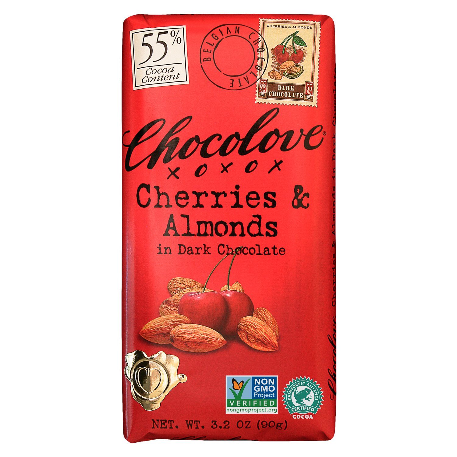 Chocolove Premium Chocolate Bars Meltable Chocolove Cherries & Almonds - Dark 3.2 Ounce 