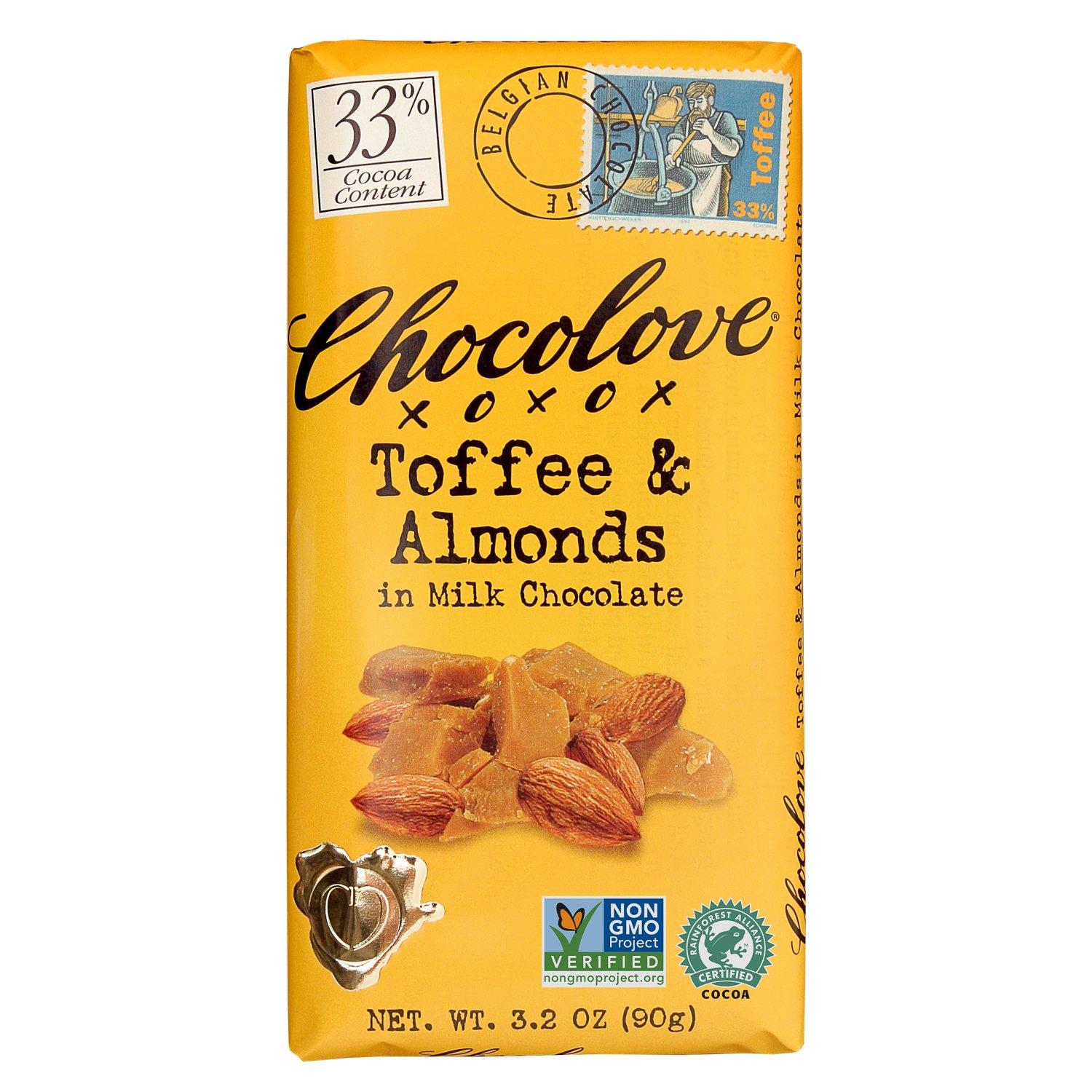 Chocolove Premium Chocolate Bars Meltable Chocolove Toffee & Almonds - Milk 3.2 Ounce 