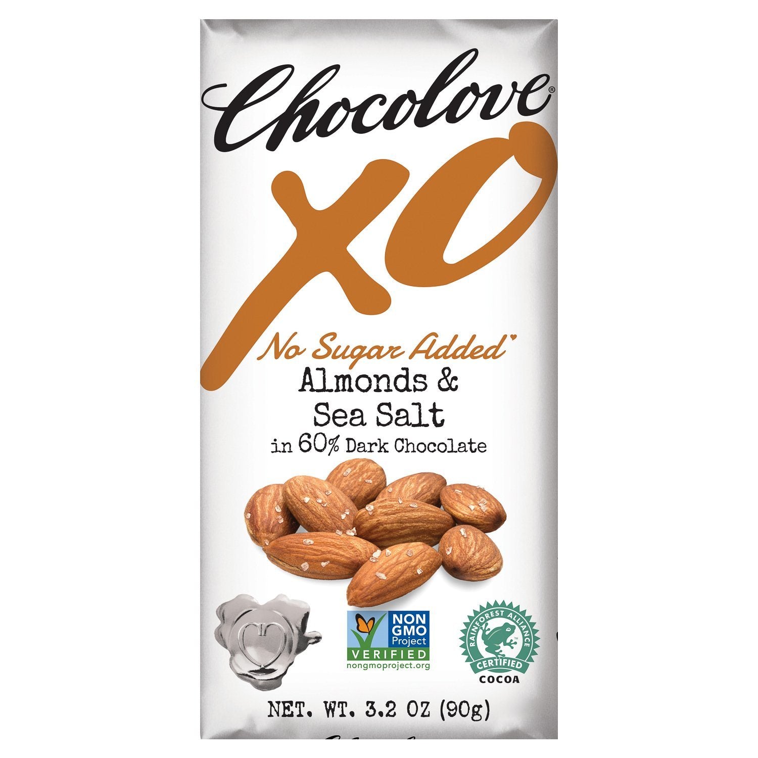 Chocolove XO Premium Chocolate Bars Meltable Chocolove Almonds & Sea Salt - Dark 3.2 Ounce 