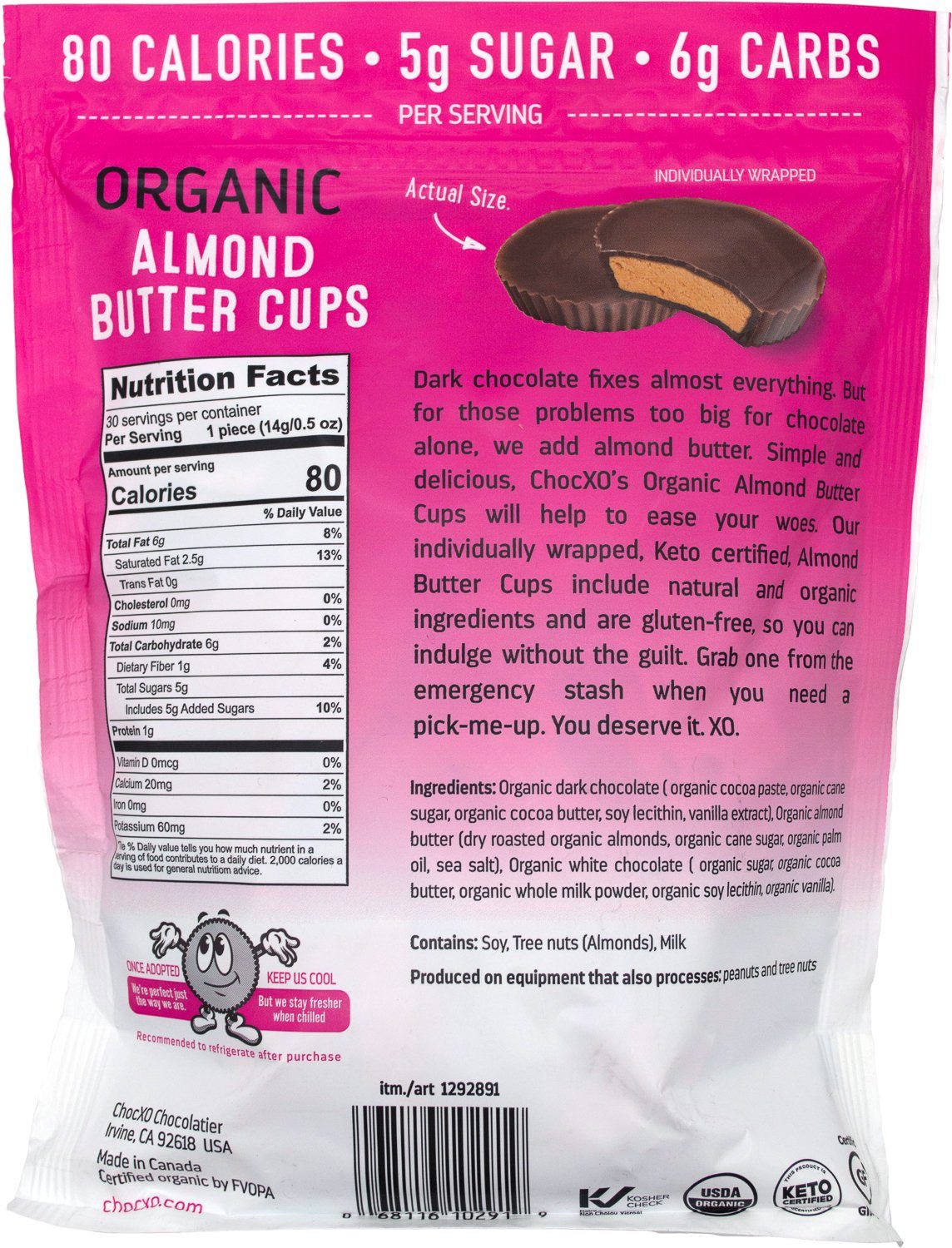 ChocXO Organic Dark Chocolate Almond Butter Cups ChocXO 