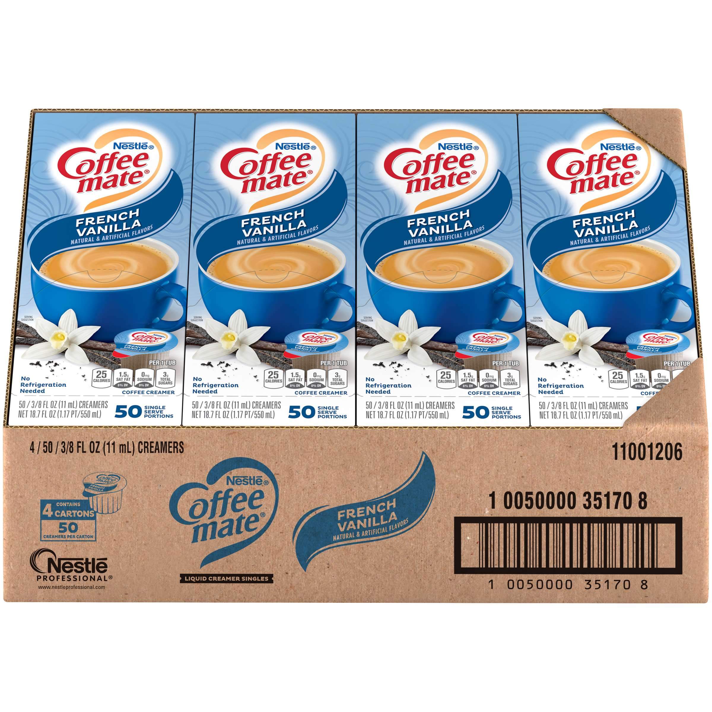 Coffee-Mate Single Serve Liquid Creamer Nestle French Vanilla 50 Singles-4 Count 