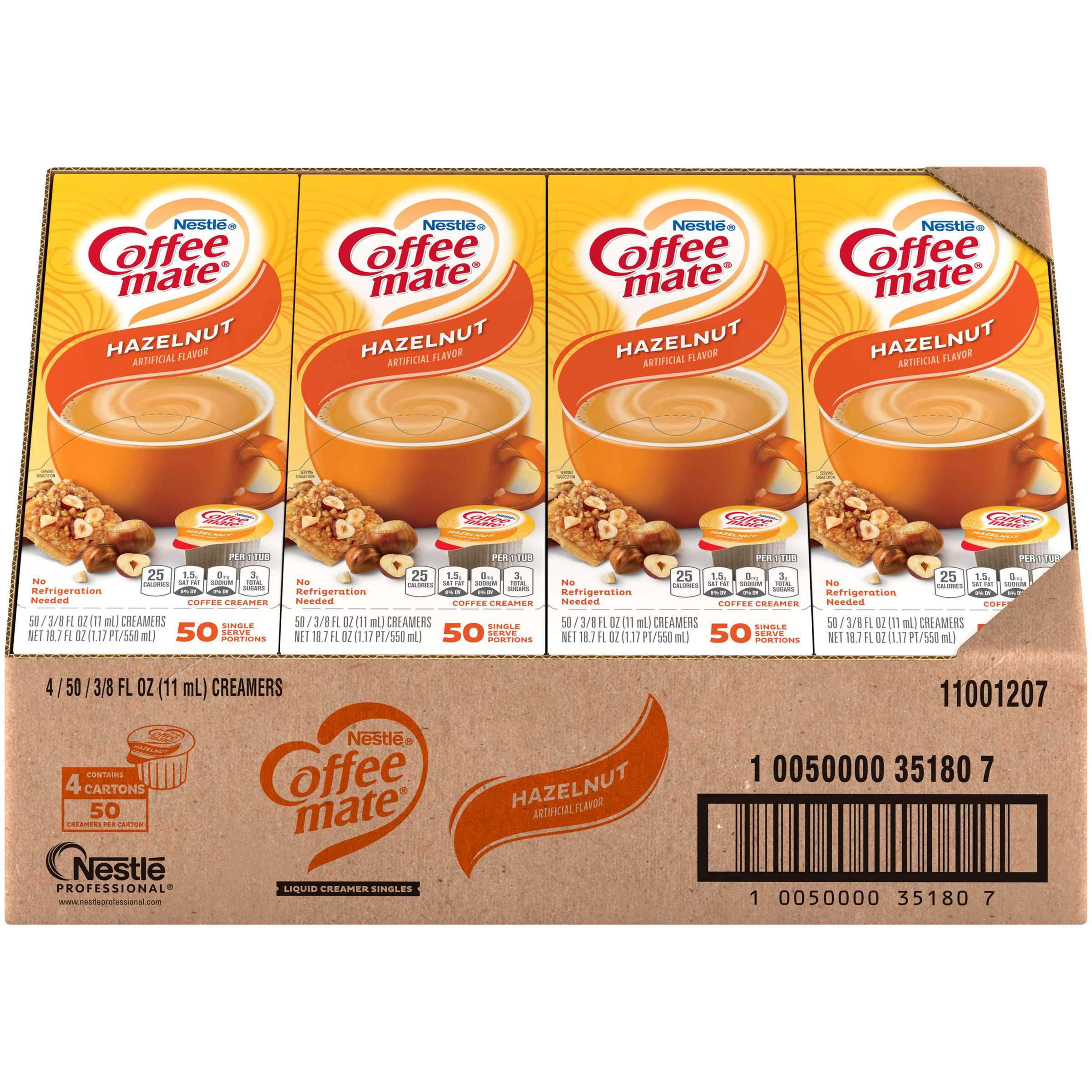 Coffee-Mate Single Serve Liquid Creamer Nestle Hazelnut 50 Singles-4 Count 