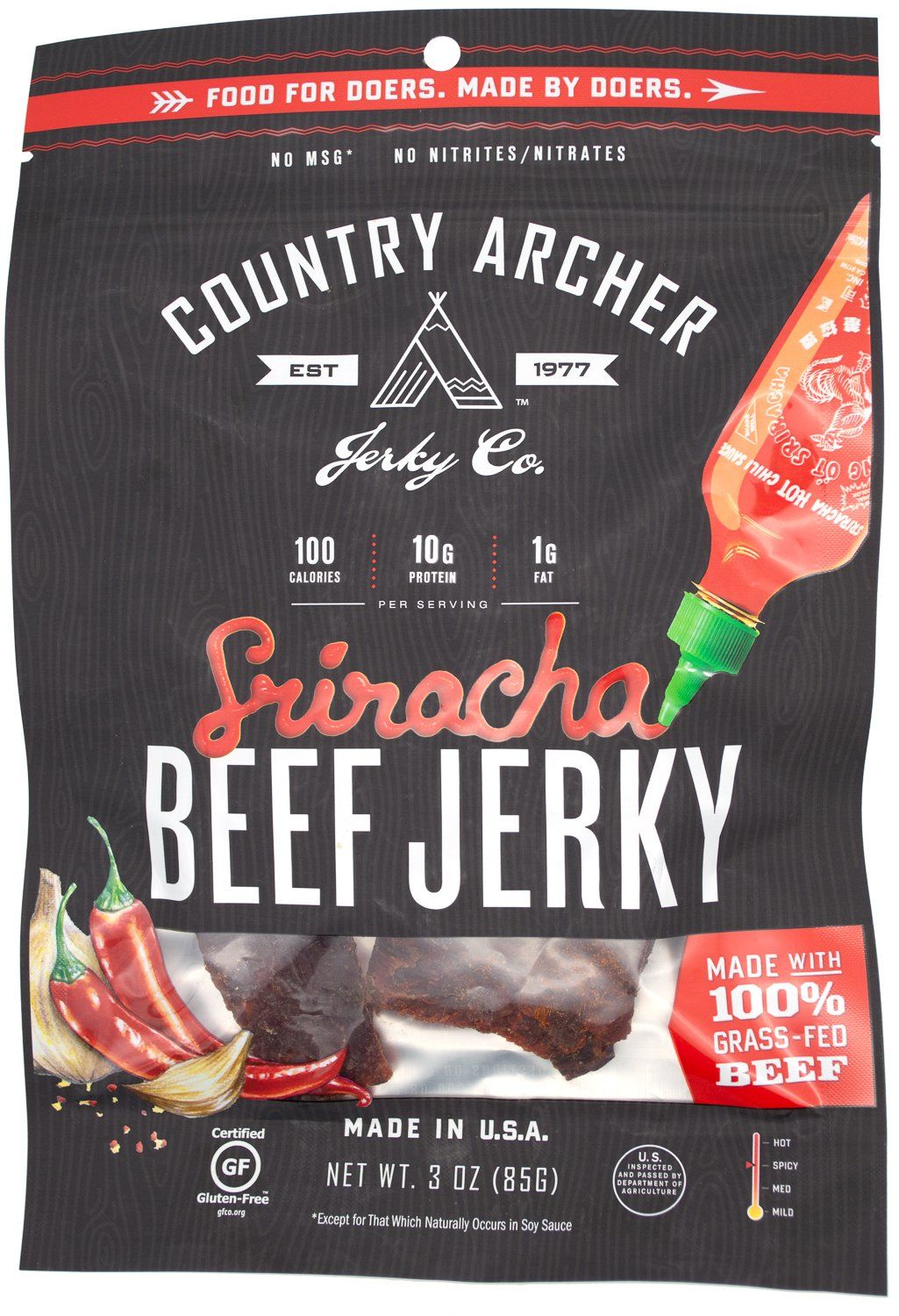 Country Archer Beef Jerky Country Archer Sriracha 3 Ounce 