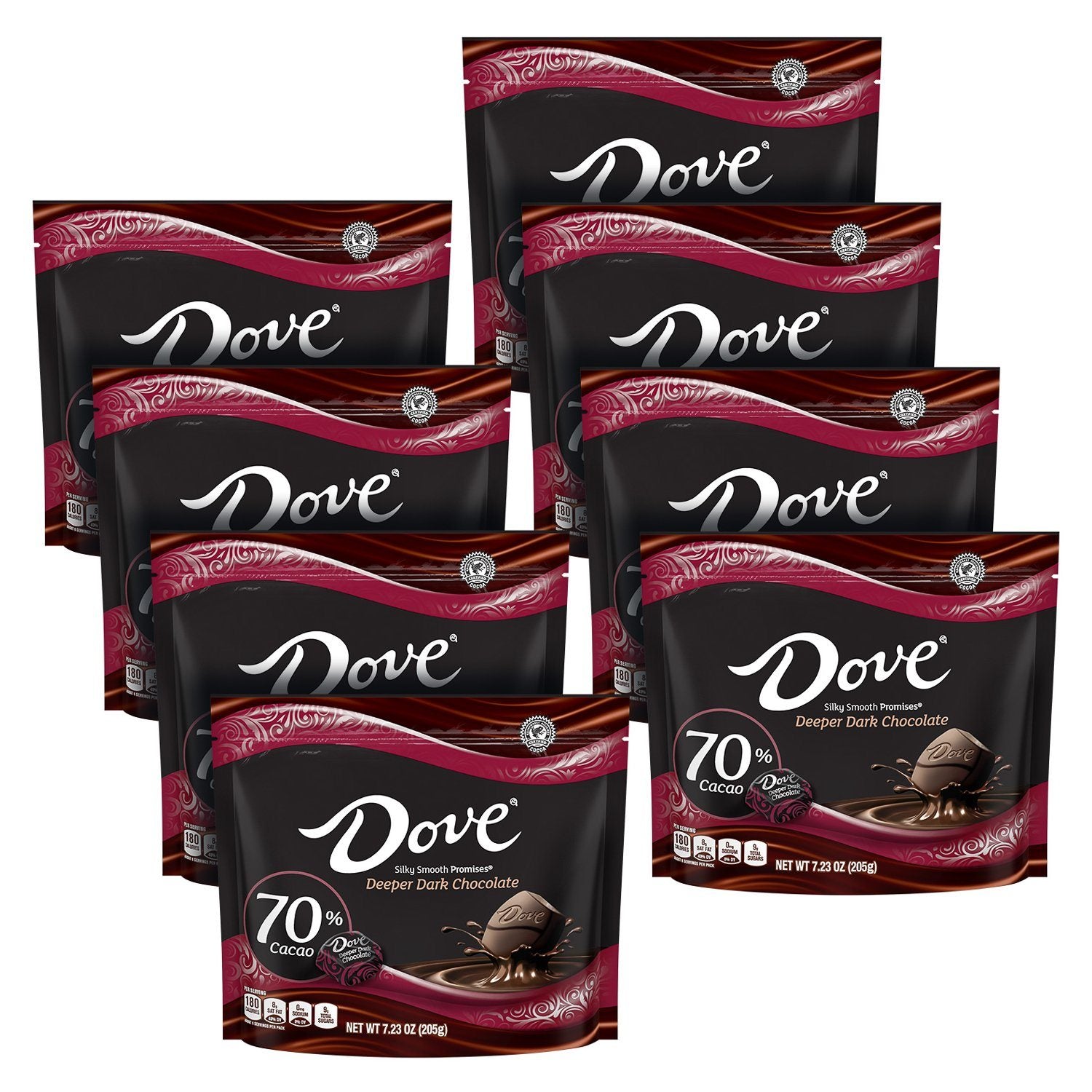 DOVE PROMISES Silky Smooth Chocolate Meltable Dove Dark Chocolate 70% 7.23 Oz-8 Count 