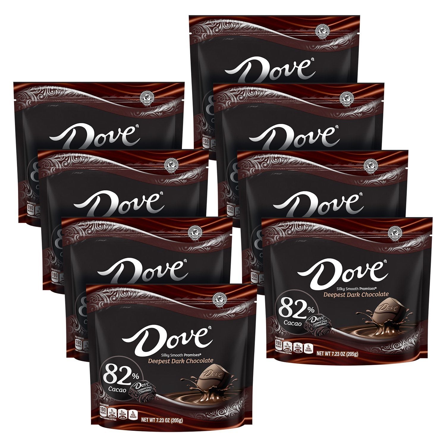DOVE PROMISES Silky Smooth Chocolate Meltable Dove Dark Chocolate 82% 7.23 Oz-8 Count 