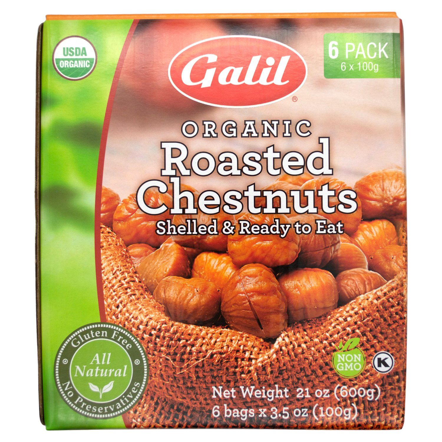Galil Organic Roasted Chestnuts Galil Shelled 3.5 Oz-6 Count 