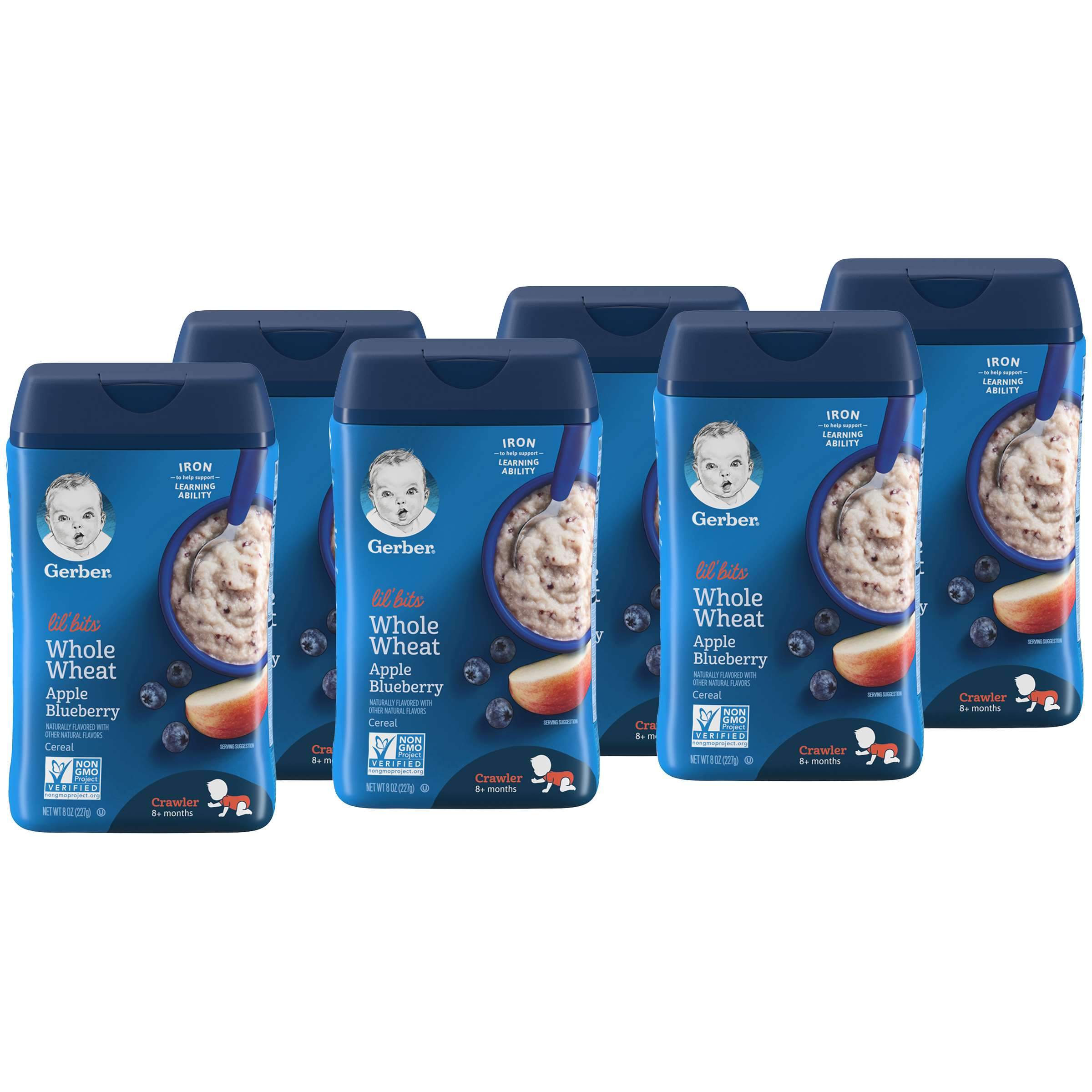 Gerber Crawler & Toddler Cereal Gerber Lil' Bits Whole Wheat Apple Blueberry 8 Oz-6 Count 