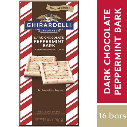 Ghirardelli Chocolate Squares & Bars Meltable Ghirardelli Peppermint Bark with Dark Chocolate Bar 3.5 Oz-16 Count 