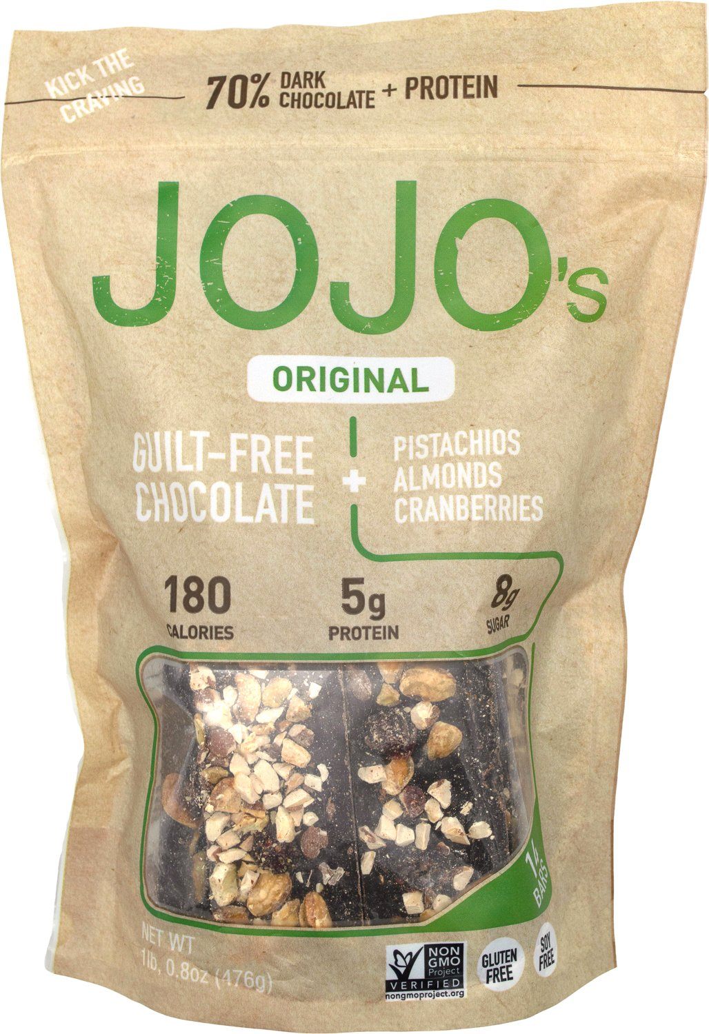 JOJO's Guilt-Free 70% Dark Chocolate Bark JOJO's 14 Bars-16.8 Oz 
