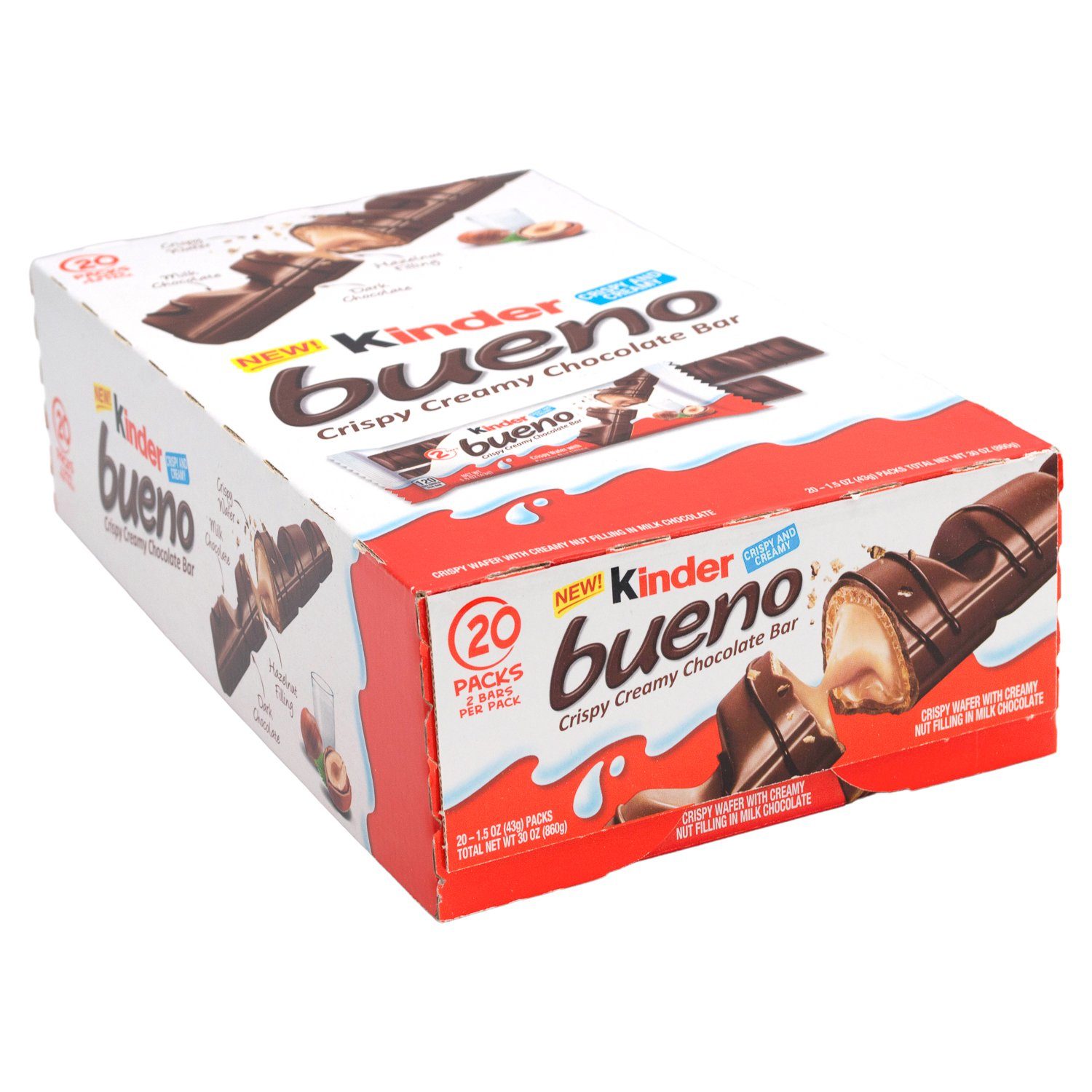 Kinder Bueno Crispy Creamy Chocolate Meltable Kinder Original 1.5 Oz-20 Count 