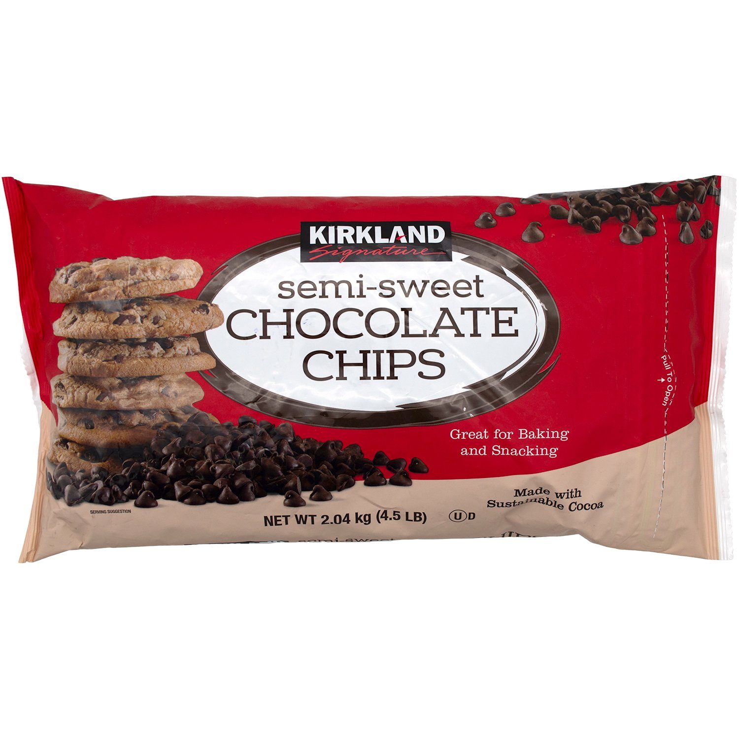 Kirkland Signature Semi-Sweet Chocolate Chips, 4.5 Pound Meltable Kirkland Signature 