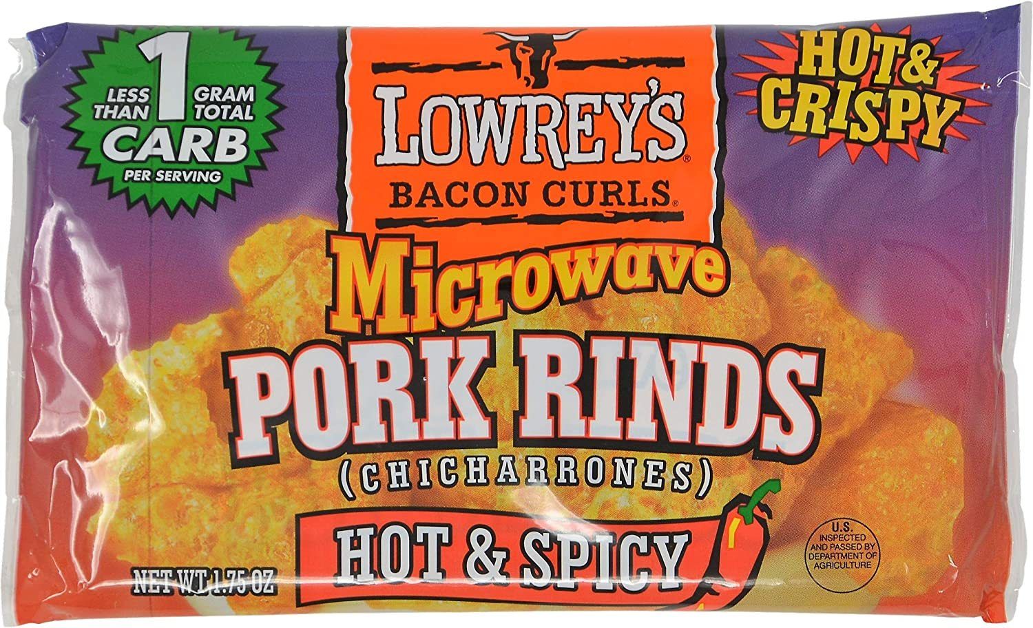 Lowrey's Bacon Curls Microwave Pork Rinds (Chicharrones) Lowrey's Hot & Spicy 1.75 Ounce 