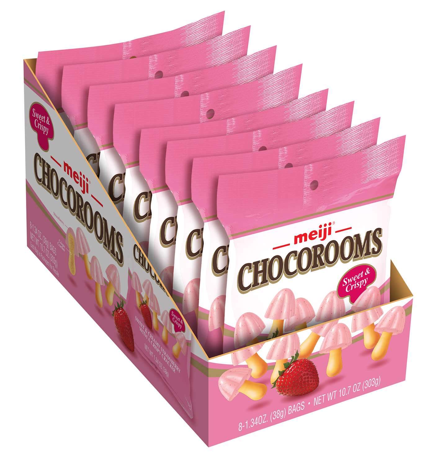 Meiji Chocorooms Crispy Cracker Meltable Meiji Sweet and Creamy Strawberry 1.34 Oz-8 Count 