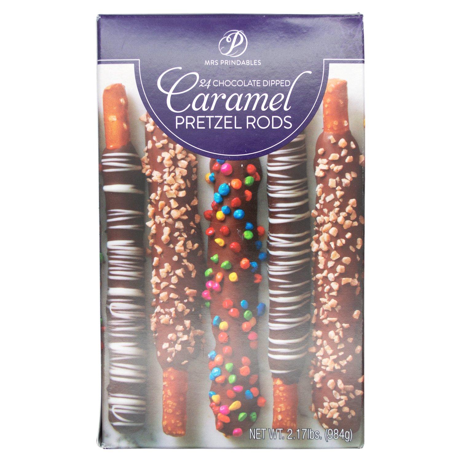 Mrs Prindables Chocolate and Caramel Dipped Pretzels Rods Meltable Mrs Prindables Variety 24 Rods-2.17 Pound 