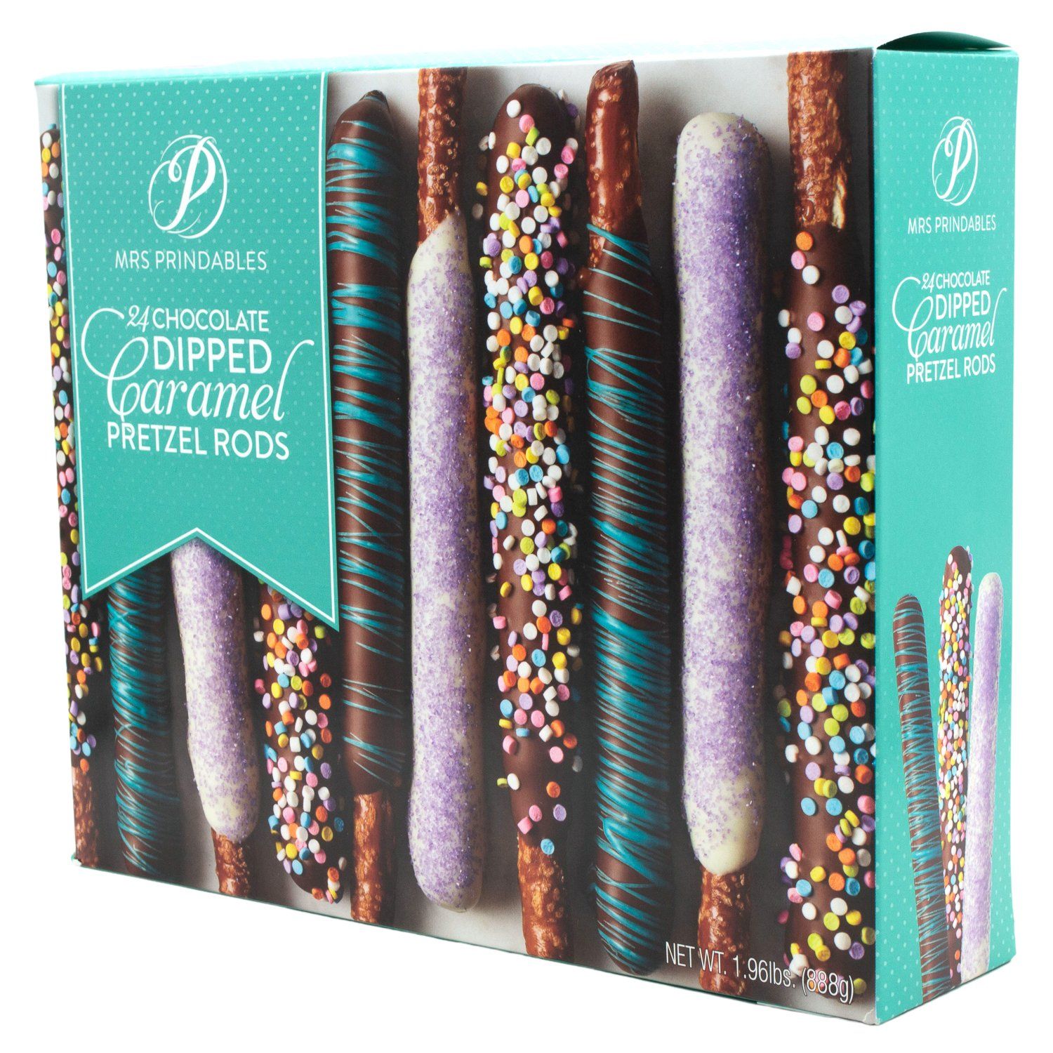 Mrs Prindables Chocolate Dipped Caramel Pretzels Rods Meltable Mrs Prindables Variety 24 Rods-1.96 Pound (3 Flavors) 