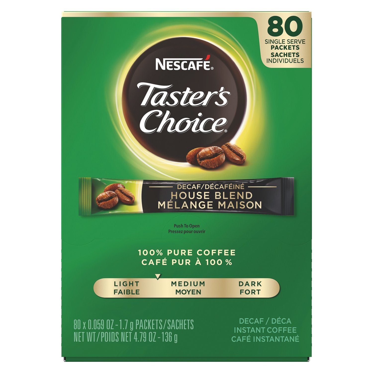 NESCAFÉ Taster's Choice Instant Coffee NESCAFÉ House Blend Decaf 0.059 Oz-80 Count 
