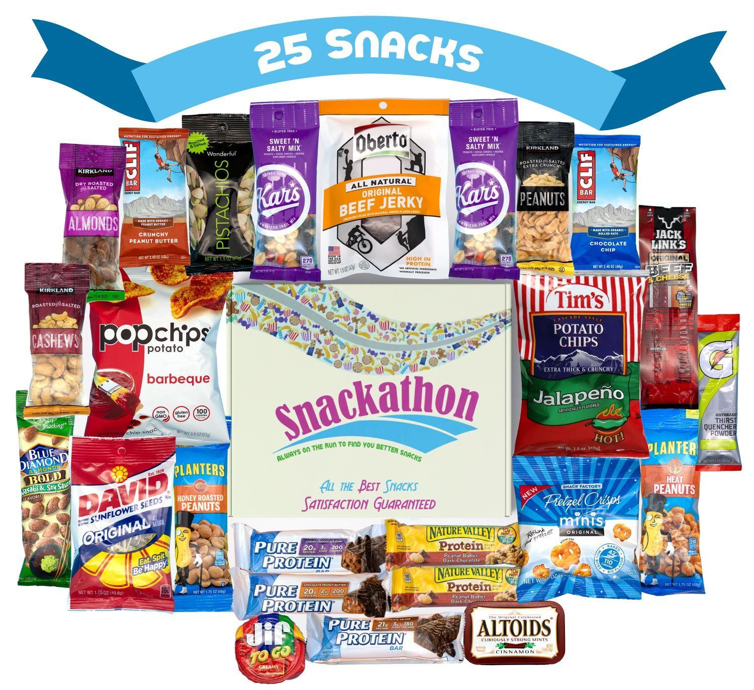 Nuts, Meat, Protein and Snacks, Gift, Care Package, 25 Count Snackathon Foods 