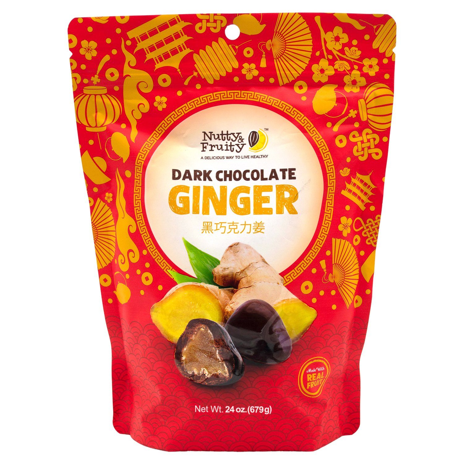 Nutty & Fruity Dark Chocolate Ginger Meltable Nutty & Fruity 24 Ounce 