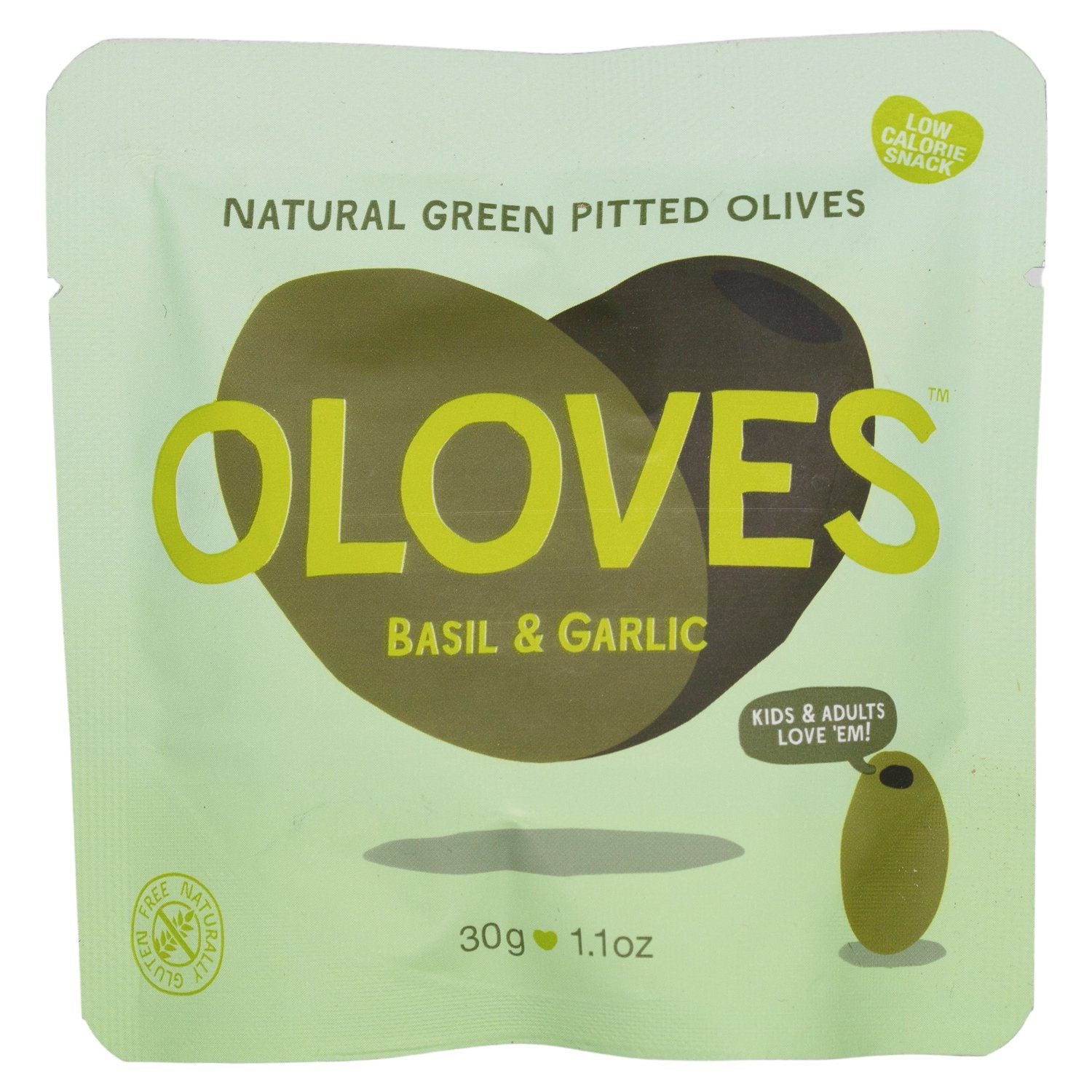 OLOVES Natural Whole Pitted Olives Elma Farms Basil & Garlic 1.1 Ounce 