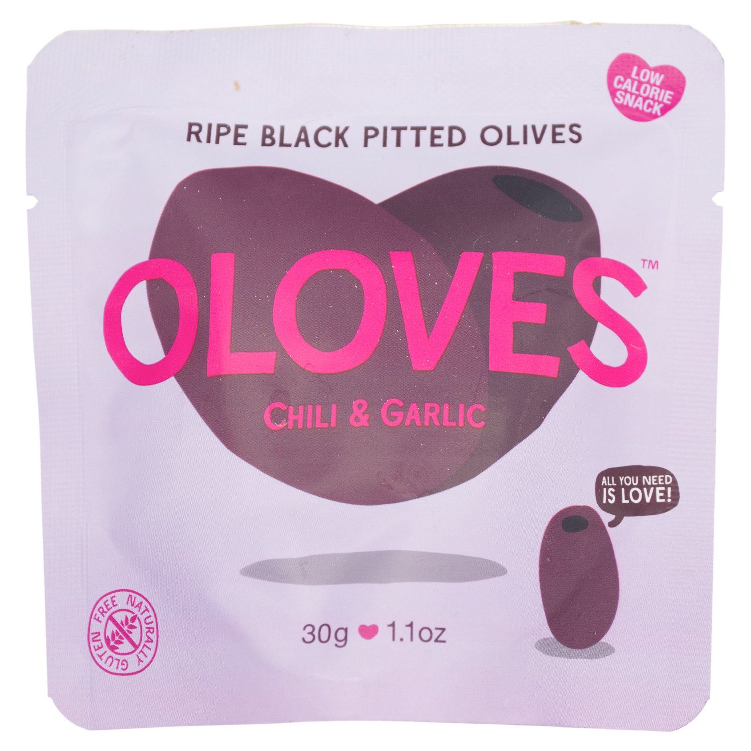 OLOVES Natural Whole Pitted Olives Elma Farms Chili & Garlic 1.1 Ounce 