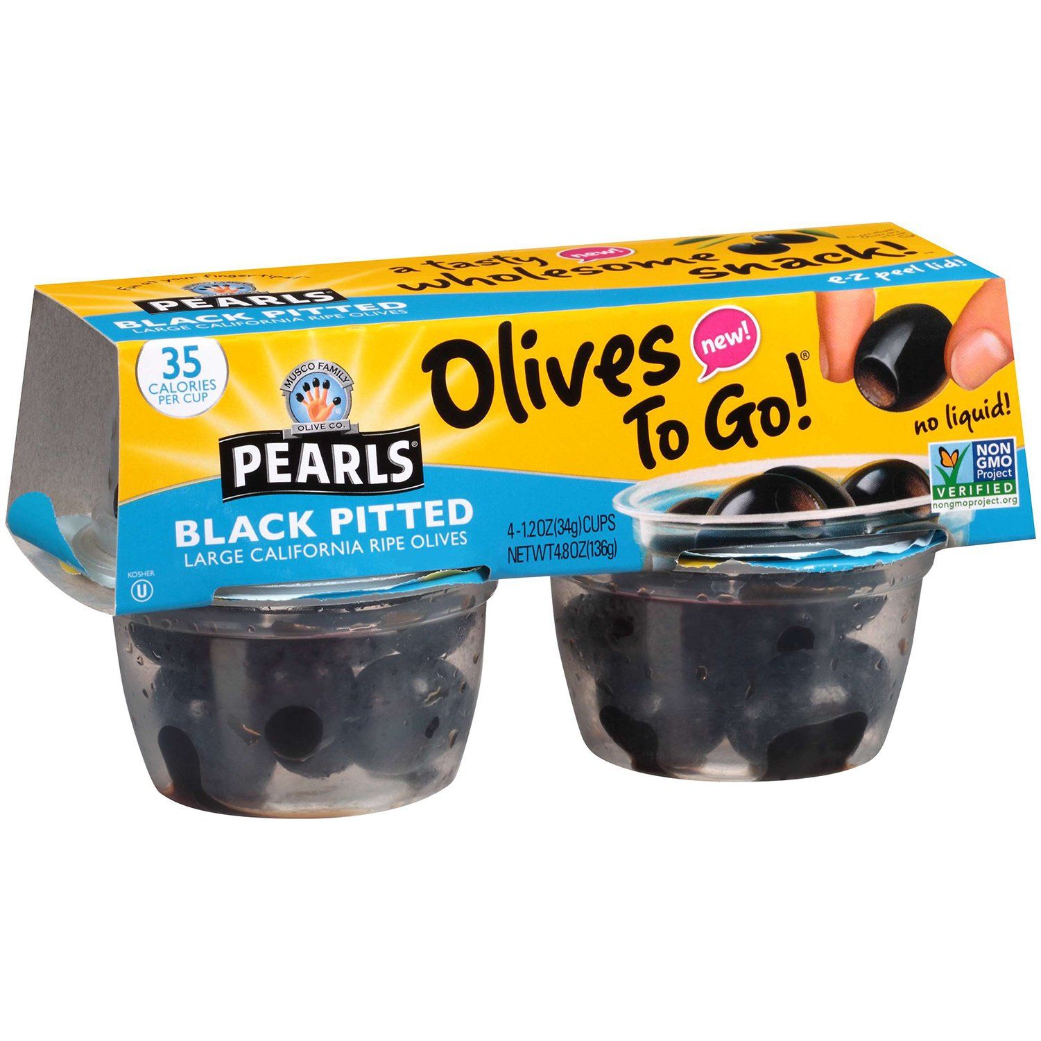 Pearls Olives To Go Cups Pearls Black Pitted 1.2 Oz-4 Count 