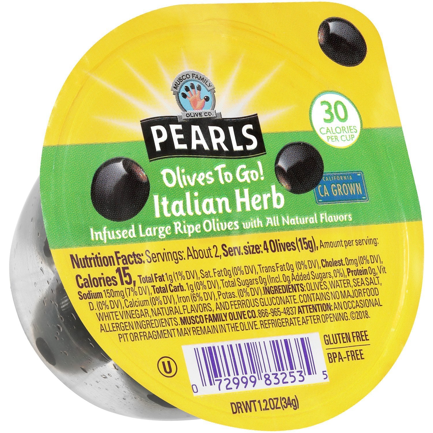 Pearls Olives To Go Cups Pearls Italian Herb 1.2 Ounce 