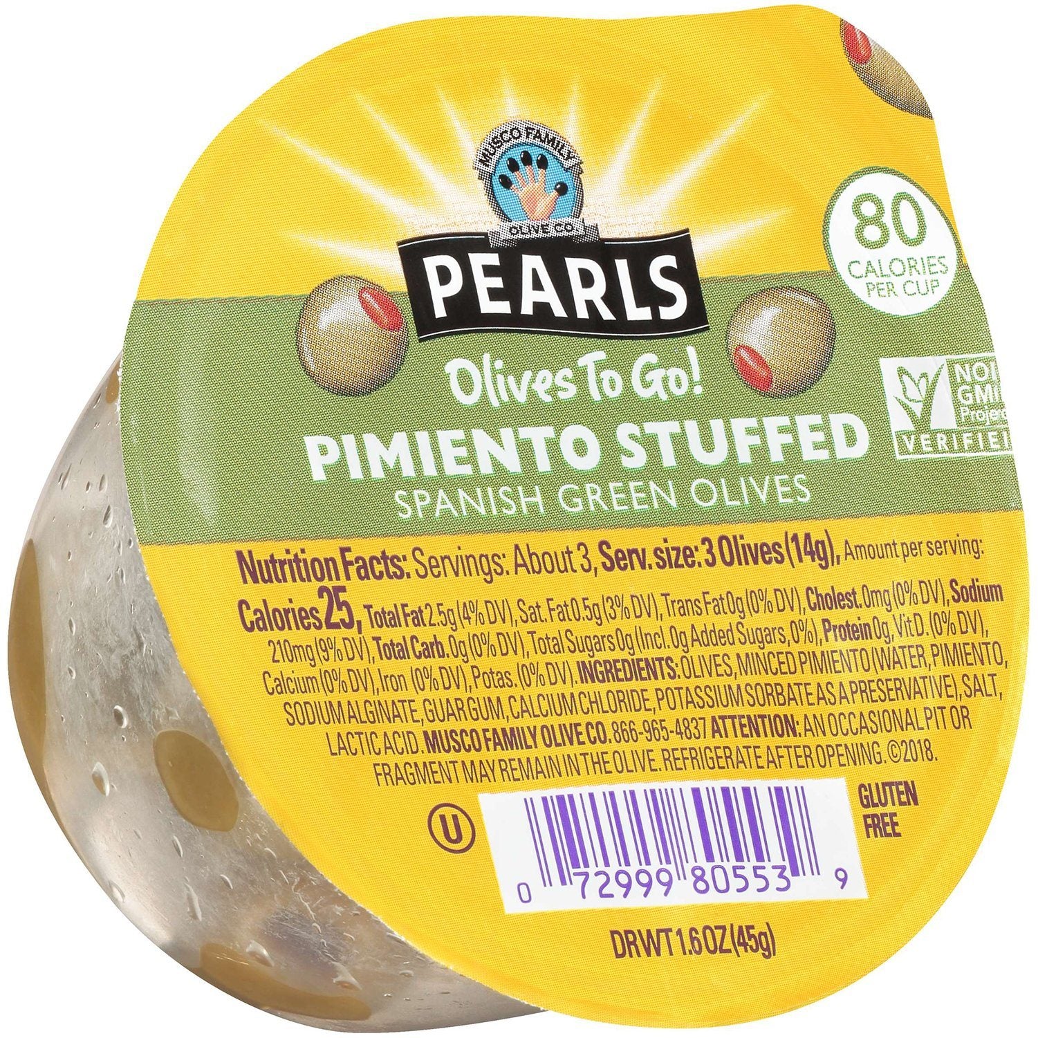 Pearls Olives To Go Cups Pearls Pimiento Stuffed 1.6 Ounce 